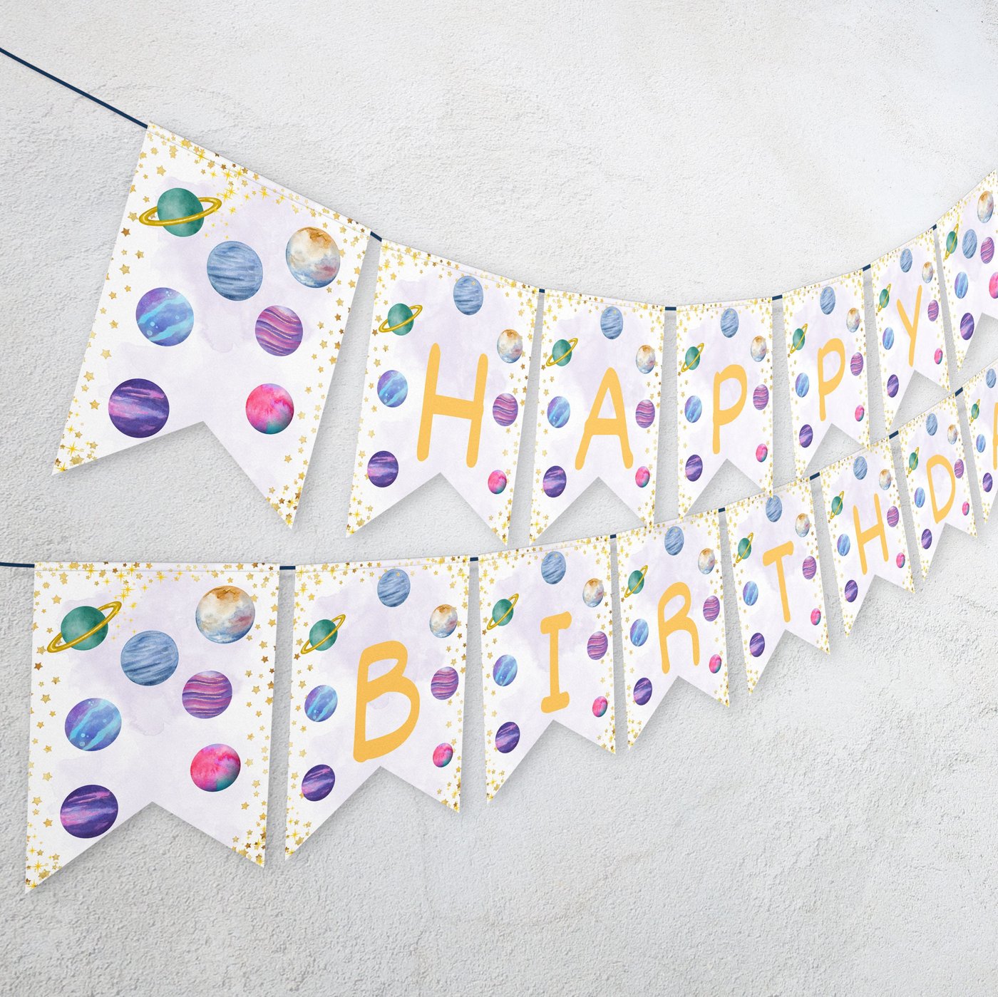 Editable Two The Moon Space Happy Birthday Banner, Pink Gold Girl Galaxy Planets Outer Space Party Rocket Ship Party ba