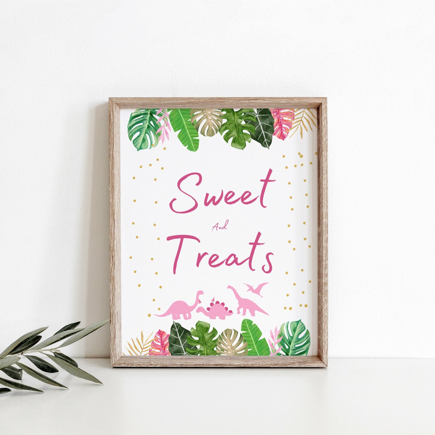 Editable Pink Dinosaur Birthday Table sign Pink & Gold Dinosaur Safari Girl Dinosaur, Gold Safari, Sweet and Treats sign