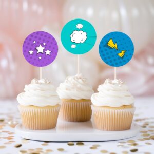Editable Comic Birthday Party Cake Topper, Comic Book Hero Cupcake Topper cake decor 1246
