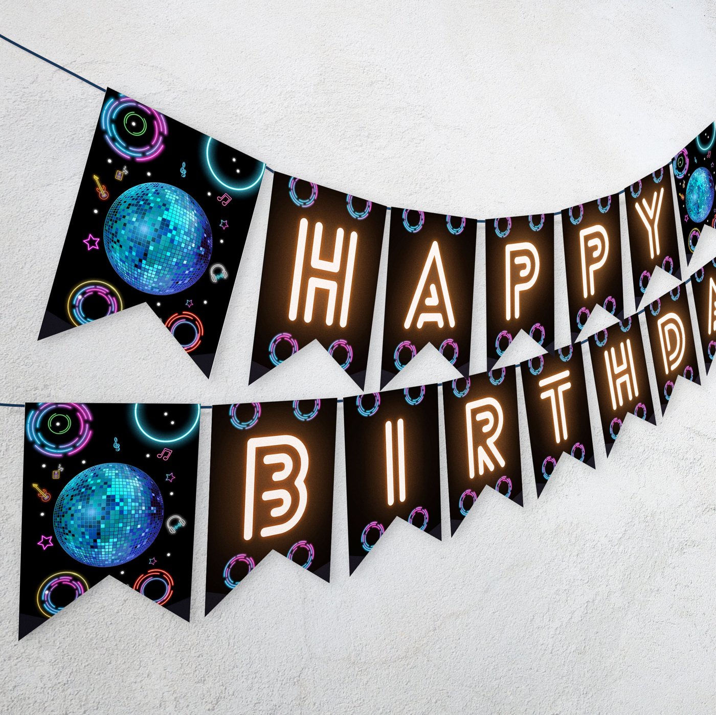Editable Disco Party Birthday Banner, Glow Party, Disco Gender Neutral, Dance Party Neon Party banner Decoration 1179