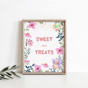 Editable Fairy First Birthday Table sign Printable Fairy Garden Birthday Fairy Forest Girl, Sweet and Treats sign, Birth