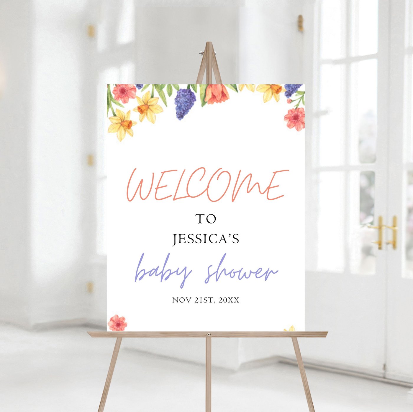 Editable Baby in Bloom Baby Shower Welcome Sign, Spring Flowers, Wildflower Baby Shower Welcome Sign, Printable Baby Sho