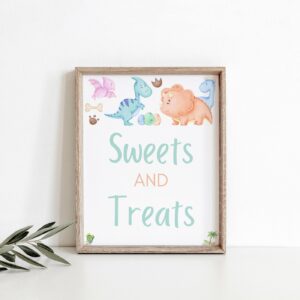 Editable Pastel Baby Dinosaur Birthday Party Table sign Printable Stomp Chomp Roar RAWR, Sweet and Treats sign, Birthday