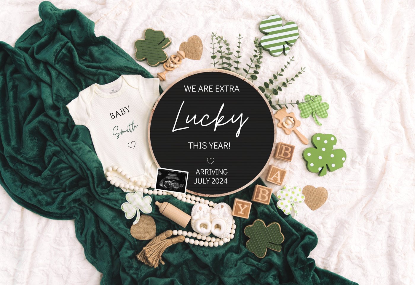 St. Patrick's day Digital Pregnancy Announcement Baby Announcement Editable Template Social Media Extra Lucky Pr