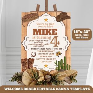 Editable Country Western Party Milestone sign Template, Cowboy Birthday Theme, Rustic Wood & Hat Design, Printable, Inst