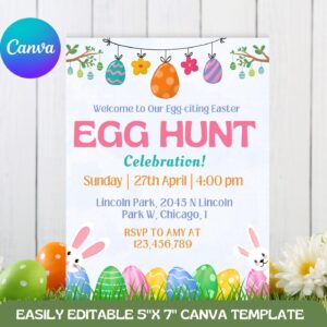 Easter Egg Hunt Welcome Sign Template, Easter Brunch Card, 'The Hunt is On' Easter Egg Hunt Design, Editable Happy Easte