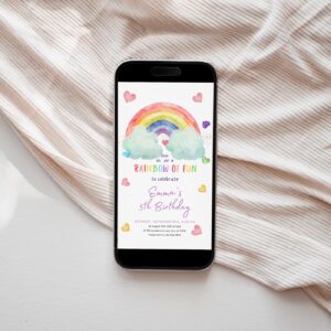 Editable Rainbow Birthday Invitation Girls Rainbow Party Pink Gold Rainbow Clouds Hearts Electronic invitation Digital M