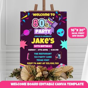 Editable 80s Party Welcome Sign Template, Back to the 80s Theme, Throwback Celebration, Retro Birthday Design, Hip Hop