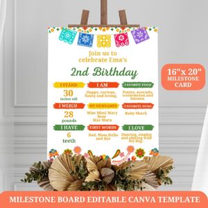 Editable Fiesta Birthday Milestone sign Template – Bright Mexican-Inspired Design with Cactus, Hot Pink & Orange Florals