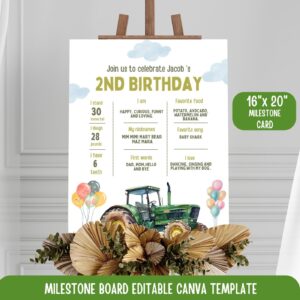 Editable Green Tractor Milestone sign – Farm-Themed Download for Any Age – Perfect for 1st, 2nd, or Tractor-Loving Kids'