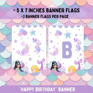 Mermaid Birthday Banner Template, Gold Under the Sea Theme, Editable Canva Design, Printable Birthday Download S005
