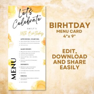 Tropical Brunch Party Menu Template, Editable Pink Orange Gold Design, Birthday Celebration for Ladies, Teens, and Girls