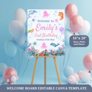 Oneder the Sea Birthday Welcome sign Template, Under the Sea Editable Design, 1st Birthday Celebration, Ocean Animals Th