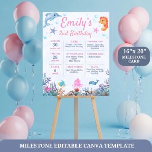 Oneder the Sea Birthday Milestone sign Template, Under the Sea Editable Design, 1st Birthday Celebration, Ocean Animals