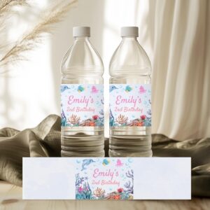 Oneder the Sea Birthday Bottle labels Template, Under the Sea Editable Design, 1st Birthday Celebration, Ocean Animals T