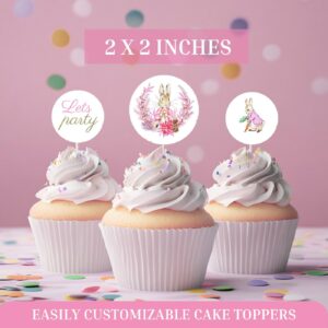Editable Bunny Birthday Cake topper – Pink Floral Design, Pink theme girl birthday, Spring Rabbit Party for Girls, S0017