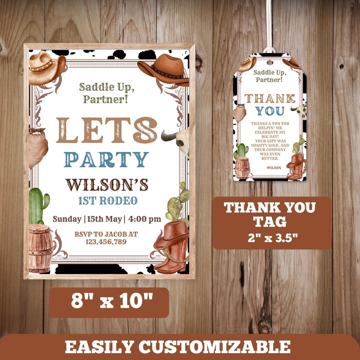 Editable Cowboy 1st Birthday Table sign– First Rodeo Party Set, Western Theme Template for Boy’s Milestone Celebration,