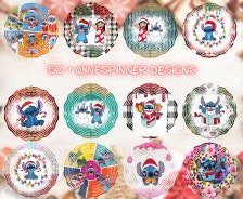 50+ Blue alien Cartoon Christmas Wind Spinner Sublimation Design Bundle, Christmas WindSpinner 10 Inch Template Round Ha