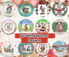 50+ Mickeyy Mouse Cartoon Christmas Wind Spinner Sublimation Design Bundle, Christmas WindSpinner 10 Inch Template Round