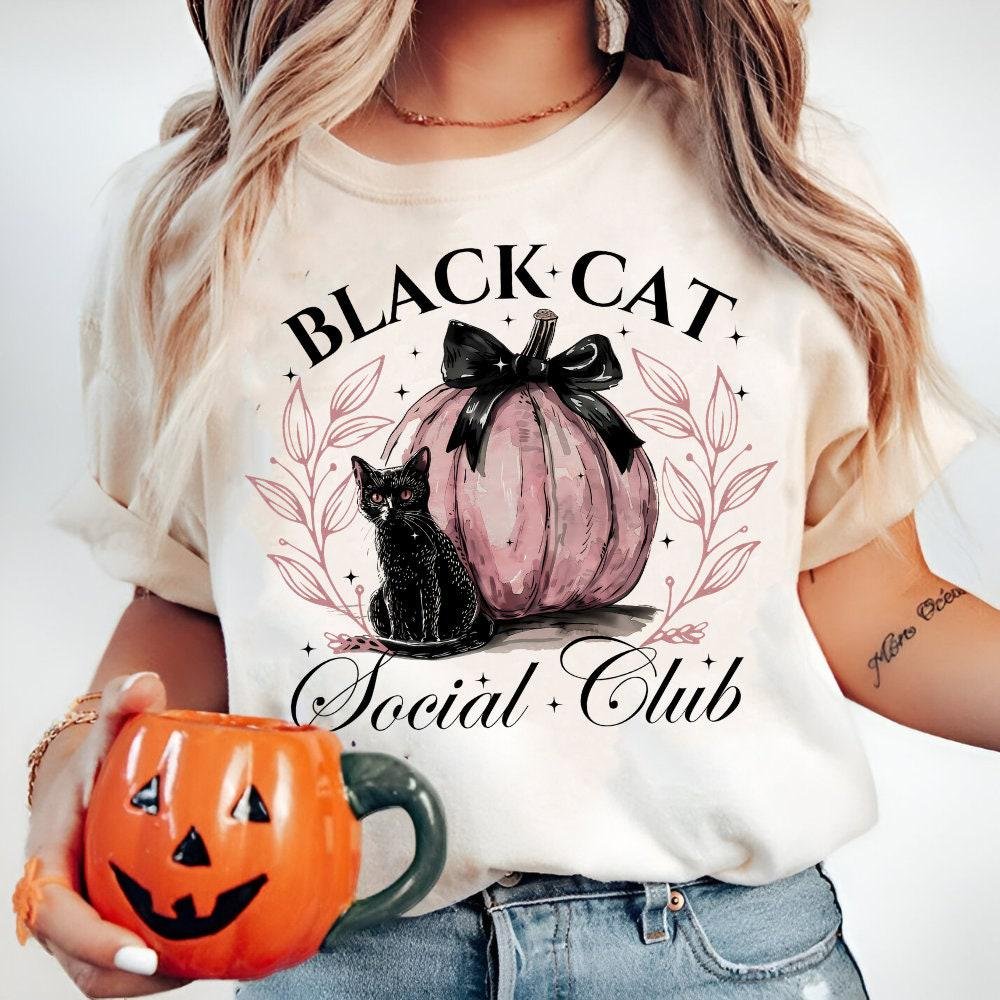 Retro Halloween Black cat social club Png, Halloween png, Girly Halloween png, Spooky Season Png, Halloween Vibes Png