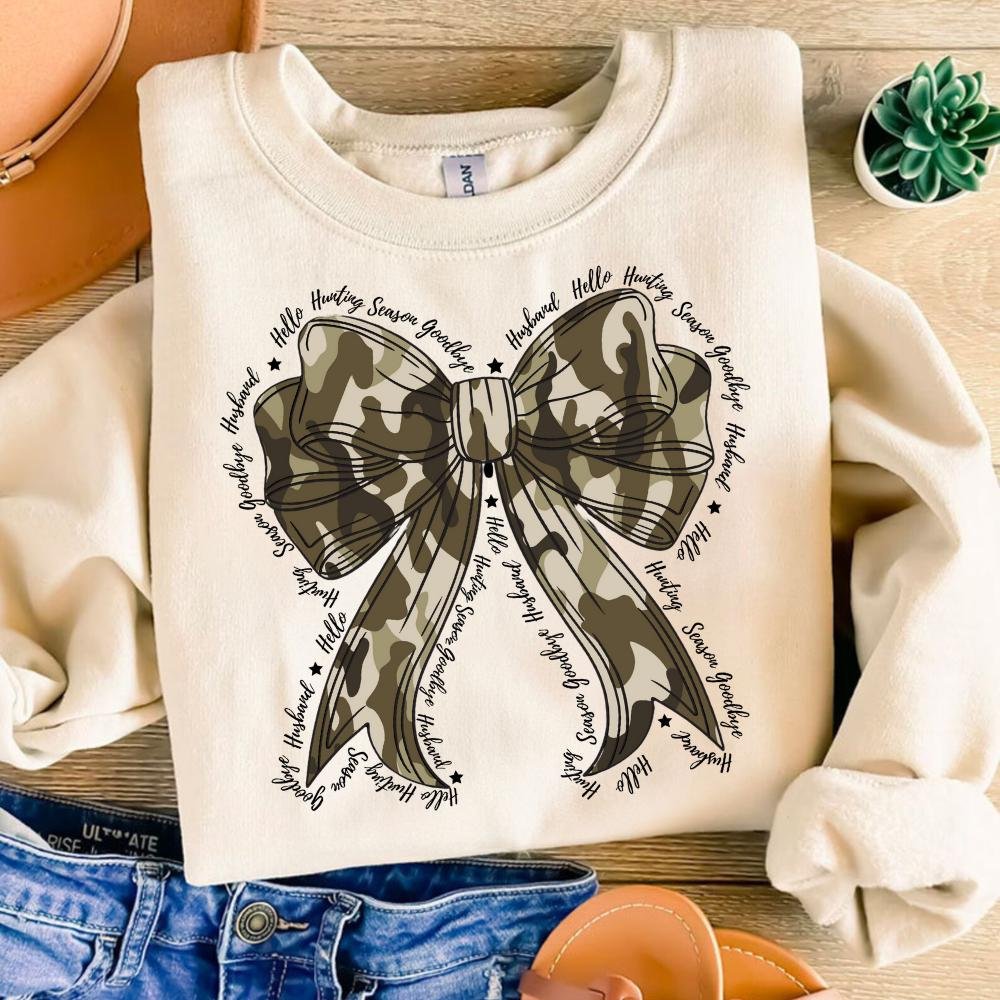Hello Hunting Season Png, Camo Coquette Bow Png, Hunting Sublimation, Camo Dude Print Png, Girls Camo Bow Png shirt, hun