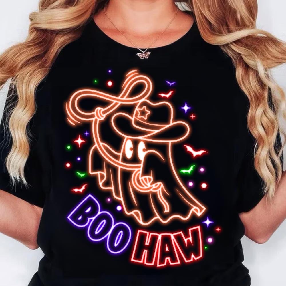 Cute Colorful Neon Boo Haw Ghost Png, Halloween Boo Bow Png, Neon Halloween PNG, Boo Ghost Shirt Png, Cute Boo Halloween