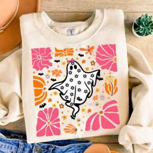 Halloween Pink Ghost Png, Boho Floral Fall Png, Halloween Png, Autumn Png, Spooky Season Png, Coquette, Leopard Pink Pum