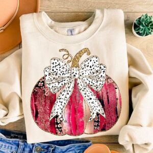 Colorful Coquette Gold Glitter Pumpkin Png, Fall Pumpkin Coquette Bow Png, Dalmatian Dots Bow Fall, brushstroke, Girly F
