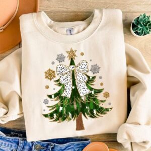 Colorful Coquette Glitter Christmas Tree Png, Coquette Bow Dalmantian Dots, brushstroke, Girly Christmas Tree Design, Br