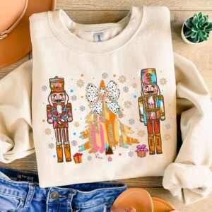 Colorful Coquette Glitter Christmas Tree Nutcrackers Png, Bright Color Christmas Coquette Bow Dalmatian, brushstroke, Gi