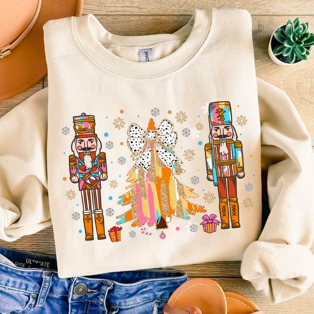 Colorful Coquette Glitter Christmas Tree Nutcrackers Png, Bright Color Christmas Coquette Bow Dalmatian, brushstroke, Gi