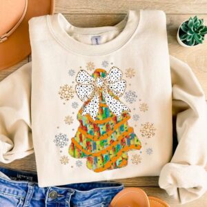 Colorful Coquette Glitter Christmas Tree Cake Png, Bright Color Christmas Coquette Bow Dalmantian Dots, brushstroke, Gir