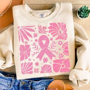 In October We Wear Pink Png, Cancer Coquette Bow Png, Pink Ribbon Boho Floral Png, Together We Fight, Breast Cancer Awa