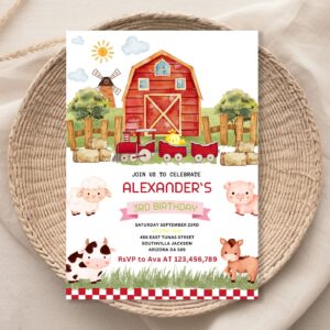 Farm Birthday Party Invitation Template, Farm Animals Birthday Invitation, Farm thank you tag, Barnyard, Printable, Inst