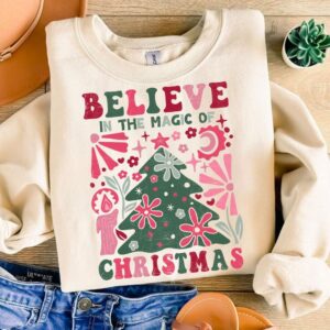 Believe in the magic of Chrismas Png, Boho Floral Christmas Png, Christian Christmas Png, Jesus Chrristmas Cross Png, Da