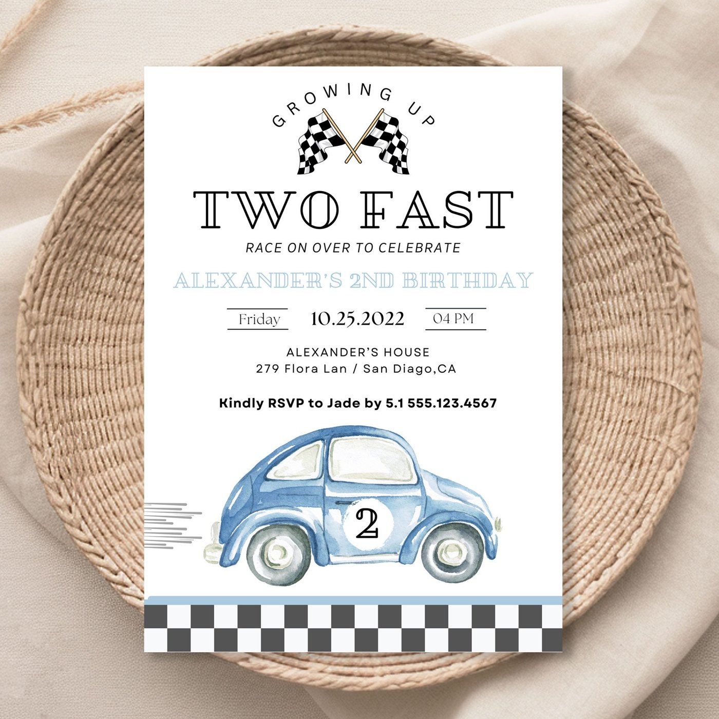 Editable TWO Fast Birthday Invitation Race Car 2nd Birthday Invite Racing Car Vintage Racecar Printable Template Instant