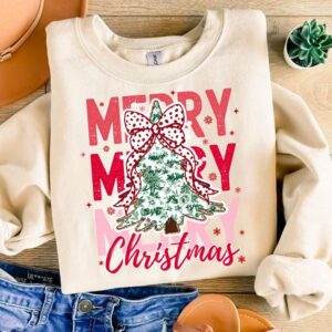 Colorful Coquette Glitter Christmas Tree Png, Bright Color Christmas Coquette Bow Dalmatian Dots, brushstroke, Merry Chr