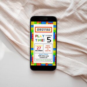 Building Blocks Birthday Party Invite for boys Building Bricks Kids Birthday Invite Building Block Electronic invitation