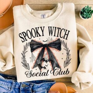 Spooky Witch Social Club Png, Coquette Bow Girly Halloween Png, Spooky Season Png, Retro Halloween Ghost Bat, Spooky S
