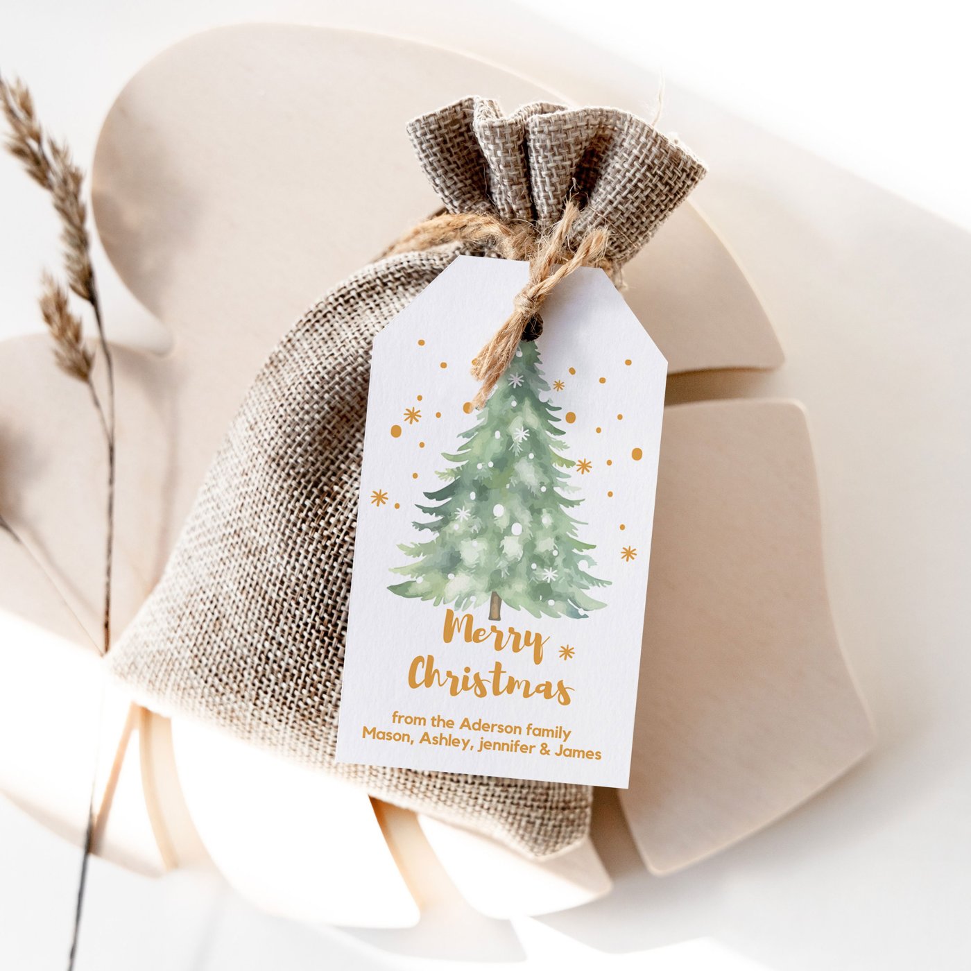 Editable Christmas tree, winter onderland birthday party Favor Tags , Gift Tag Digital Corjl Template 012