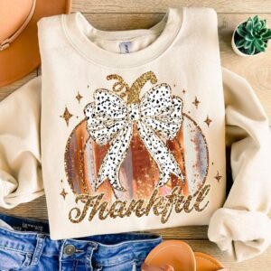Thankful Pumpkin Coquette Bow Png, Colorful Coquette Gold Glitter, Dalmatian Dots Bow, brushstroke, Girly Thanks giving