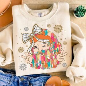 Colorful Coquette Glitter Christmas Santa Png, Bright Color Christmas Coquette Bow Dalmantian Dots, brushstroke, Girly C