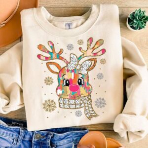 Colorful Coquette Glitter Christmas reindeer Png, Bright Color Christmas Coquette Bow Dalmantian Dots, brushstroke, Girl