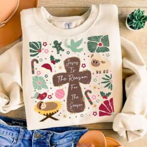 Jesus is the Reason for the Season Png, Boho Floral Christmas Png, Jesus Chrristmas Cross Png, Oh Holly Night, Christian