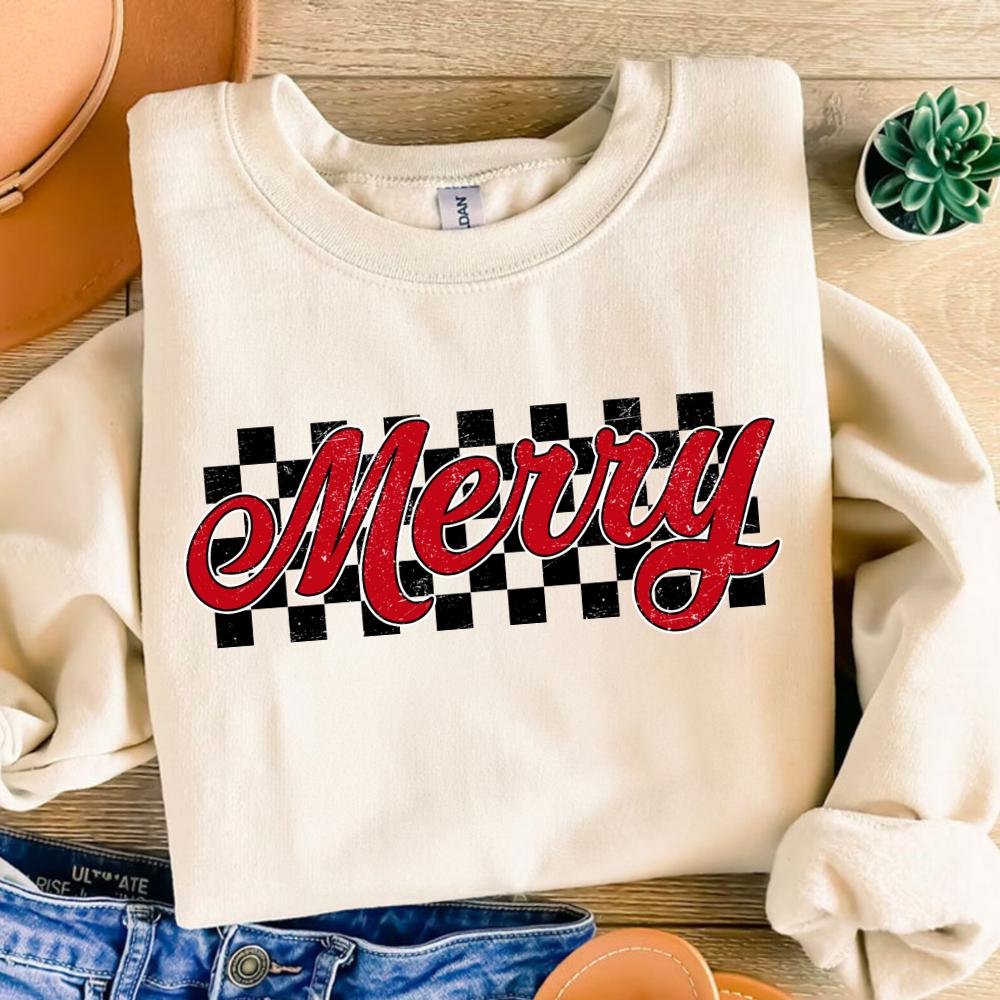 Retro Checkered Merry Png, Christmas Png, Christmas Shirt Design, Merry Christmas Png, Christmas Sublimation Design, Re