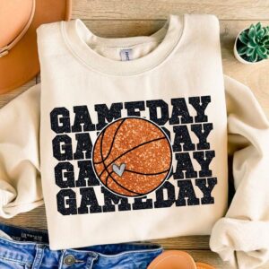 Game Day Basketball PNG, Glitter Basketball PNG, Basketball Mama, Faux Sequin Football Season, Basketball Mom Sublimati