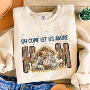 Oh Come Let Us Adore Him Png, Nativity Scene Christmas Png, Oh Holy Night Png, Hand Drawn, Coquette Jesus Christmas Png,