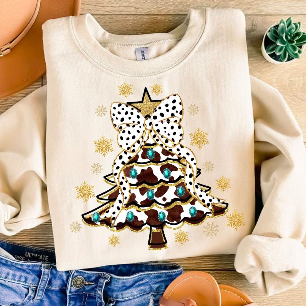Coquette Turquoise Christmas Tree Png, Gemstone png, Western Christmas png, Cowhide, Western Country, Tis the season png
