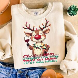 Sleighin All Day PNG, Funny Reindeer Shirt Design, Christmas Drinking T Shirt Png, Wine Lover xmas png Download, Sarcast
