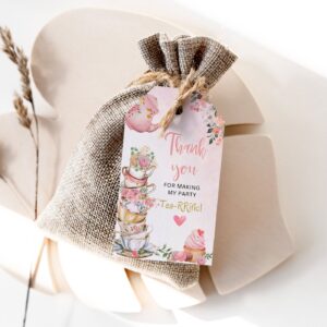 Editable Tea for Two Favor Tags Tea Birthday Thank You Tags Tea-rrific Tea Party Garden Floral Pink Pot Gift Tag Digital